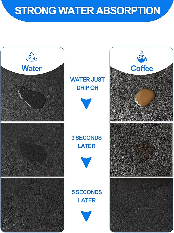 Dish Drying Mat for Kitchen Counter, 12"x19" Dish Drying Pad with Non-slip Rubber Backed, Hide Stain Anti Absorbent for Kitchen Counter, Drying Mat for Coffee Machine Dish Rack (Black)