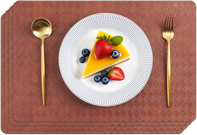 POLYTE Indoor/Outdoor Washable Geometric Vinyl Faux Leather Table Dining Placemats, Set of 4
