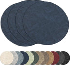 13" Round Placemats Set of 4, Reversible Faux Leather Heat Resistant Table Mats, 100% Waterproof Oilproof Wipeable Table Protective Placemats for Vinyl, Washable for Indoor (4, Navy Blue)