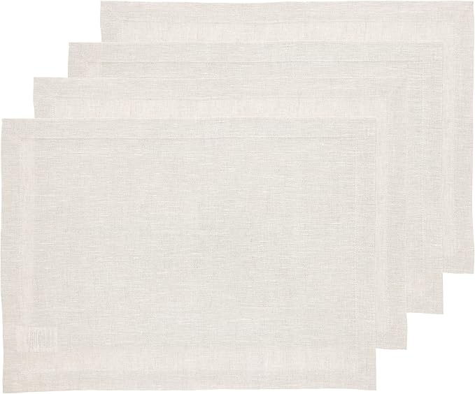 Solino Home Linen Cloth Placemats Set of 4-100% Pure Linen Light Natural Placemats 14 x 19 Inch for New Year - Athena