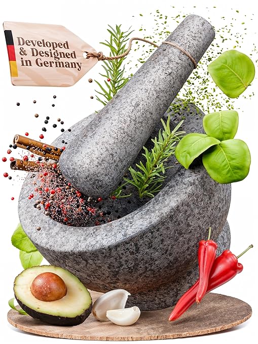 ChefSofi 3.5 Cup-Capacity Mortar and Pestle Set - Unpolished Heavy Granite for Enhanced Performance and Organic Appearance
