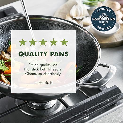 GreenPan Spectra 12" Wok Pan with Lid, Hybrid Tri-Ply Stainless Steel, PFAS-Free Ceramic Nonstick Textured Cooking Surface, Induction Cookware, Diswasher Safe, Oven & Broiler Temp to 850˚F