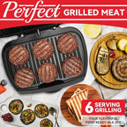 SugarWhisk Family-sized Contact Grill, 6-Serving Electric Indoor Grill with Adjustable Temp Control, Ceramic Coating, 1500W, Graphite