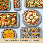 Pyrex (3-Piece) Metal Cookie & Muffin Sheet Bakeware Set, Lightweight Stainless Steel Baking Trays with Heatsafe Silicone Handles, Cookie Muffin Sheet Baking Pan, Cerulean