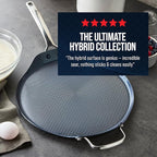 Blue Diamond Hybrid Nonstick Stainless Steel 12" Griddle Pan, XL Skillet, PFAS-Free Ceramic Diamond Bond Searing, Pancakes & Omelets, Dishwasher Safe, Stay-Cool Handle, Induction Ready, All Cooktops
