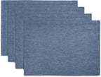 Solino Home Linen Cloth Placemats Set of 4-100% Pure Linen Blue Denim Placemats 14 x 19 Inch for Winter - Athena
