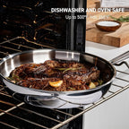 T-Fal Pro Tri-Ply Stainless Steel Saute Pan with Lid, 3 Quart, Induction Pot, Oven Safe 500F, Lid 350F, Deep Frying Pan, Fast & Even Heat, Professional Quality, Durable, Silver