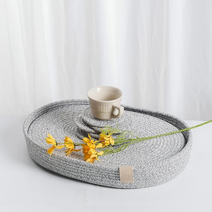 Placemats Set of 6 Oval – Woven Boho Farmhouse Table Mats for Dining Table for 6, Kitchen Decor, Washable and Handmade Rustic Table Accessories (Oval Plus, Gray Mixed)