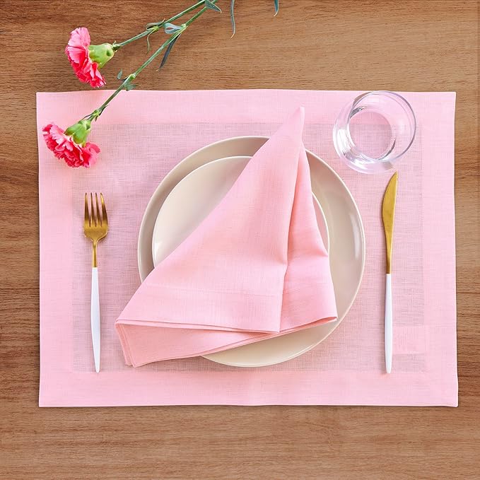 Solino Home Linen Napkins Set of 4-100% Pure Linen Pink Lemonade Dinner Napkins Cloth 20 x 20 Inch for Valentines - Fete, Handcrafted and Machine Washable