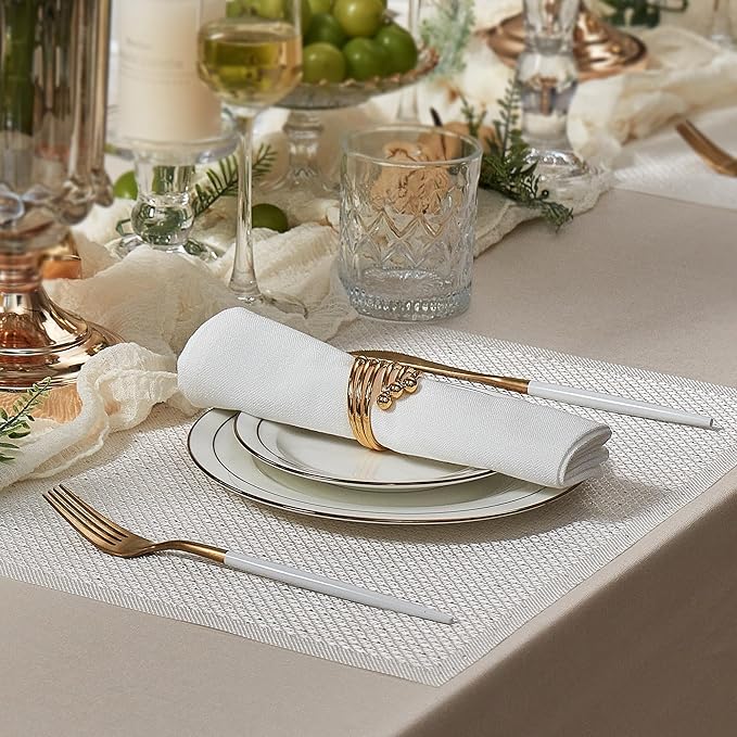 Leetaltree Luxury Crystal White Sequin Placemats Set of 12 - Waterproof Washable for Wedding, Anniversary, Daily Use - Sparkling Table Decor - Hand-Cut