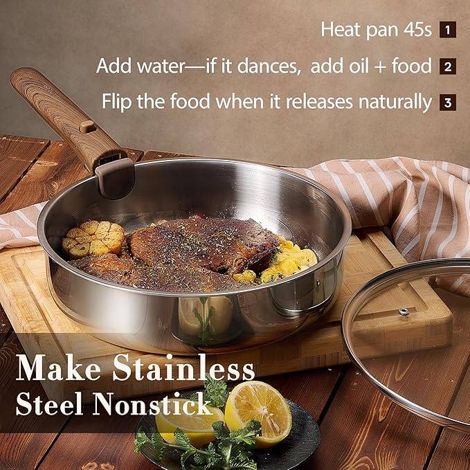 CAROTE 13 PCS Tri-Ply Stainless Steel Cookware Set with Detachable Handle, Pots and Pans Set, Induction Kitchen Cooking Sets, RV/Camping Cookware, Oven Safe
