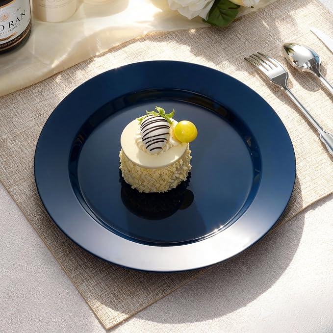 Goodluck 100PCS Navy Blue Plastic Plates, 10.25 Inch Dinner Plate Heavy Duty Disposable Plastic Plates for 100 Guests Party, Wedding, Birthday & Daily Use and New Year Events