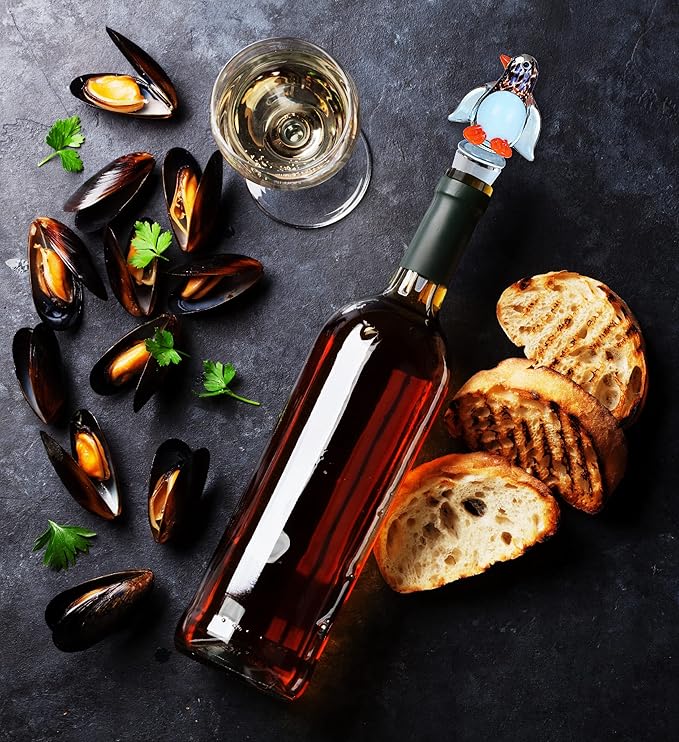 Cheers Penguin Glass Wine Stopper – Elegant Vacuum Seal Reusable Nautical Ocean Life Wine Bottle Stopper – Airtight Leak Proof Bottle Topper Cork Plug, Cute Home Decor & Bar Tool Accessory Gift