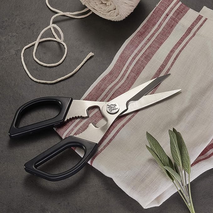 Miyabi Kitchen Shears, Precisely Sharpened Stainless Steel Blades, Long Lasting Sharpness, Smooth Cutting Accuracy, Handles Designed for Comfort, Screw Cap and Bottle Cap Opener, Made in Japan