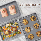 HONGBAKE 3 Pack Nonstick Ceramic Baking Sheet Pan Set for Oven, Non-Toxic Half/Quarter/Jelly Roll Pans with Diamond Texture, 0.8mm Aluminized Steel Cookie Trays for Cooking, Charcoal Gray