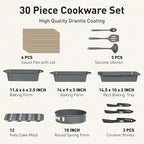 DishDelight Induction Pots and Pans Set Non Stick, 30 Piece Nonstick Kitchen Cookware Sets, Gray Cooking Pan Set, PFOA & PFOS Free