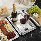 6-Pack Silver Serving Trays Set (14" x 9") – Swirl Floral Engraved Serving Platters for Parties, Weddings, Birthdays, Festive Occasions – Mirror Trays for Charcuterie, Cookies, Desserts, Snacks, Fruit