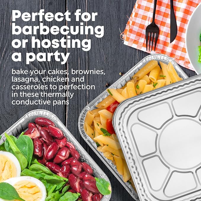 8x8 Disposable Aluminum Pans With Lids - 100 Pack Foil Pans For Cooking, Baking Cakes, Roasting & Homemade Breads - Disposable Food Containers With Foil Lids