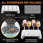 Baker's Friend Cake Pop Maker Machine Set with Cake Pop Stand, Sticks & Fork Tool, 12 Cake Pops Capacity, Aquamarine