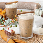 Kate Aspen Vintage Textured Clear Striped Drinking Glasses Set of 6, (13 oz) Ribbed Glassware with Flower Design | Cocktail Set, Glass Cups, Iced Coffee Cup (Pack of 4)