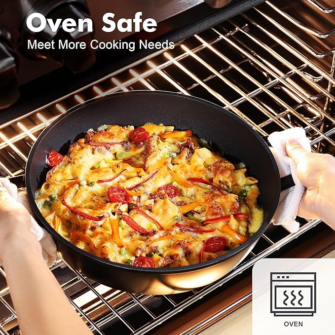 SENSARTE 17Pcs Nonstick Cookware Set Pots and Pans Set Kitchen Cooking Frying Pans with Stay-cool Handle, Dishwasher Safe, Induction Compatible, PFOA/PFOS Free, Black
