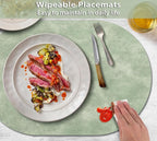 ADRIMER Placemats, Heat Resistant Oval Placemats Set of 6 Washable 12 x 17 Inch, Waterproof Table Mats, Wipeable Pu Place Mats for Kitchen, Dining Room, Green