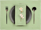 D'Moksha Homes Sage Green Linen Cloth Placemats Set of 4-100% Pure Linen Hemstitch Placemats 14 x 19 Inch - Classic Hemstitch Table Place Mats for Winter - Handcrafted and Machine Washable