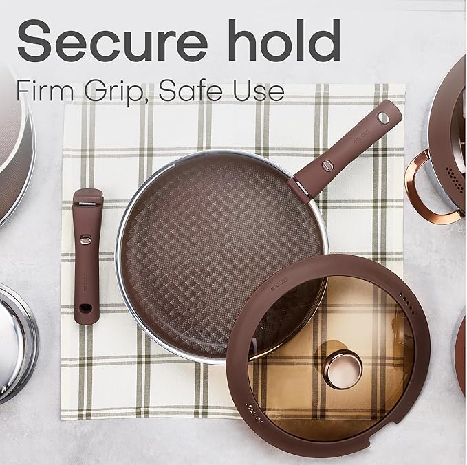 CAROTE 22PCS Stainless Steel Cookware Set with Detachable Handle, Ceramic Hybrid Nonstick Pots and Pans Set, Titanium Cookware, Stackable Kitchen Cookware Set, Induction Safe, Oven Safe, Brown