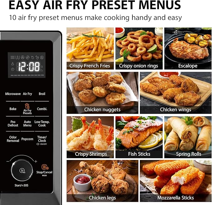 TOSHIBA Air Fryer Combo 8-in-1 Countertop Microwave Oven, with Convection, Broil, Odor Removal Mode, 12.4" Position Memory Turntable, Child-Lock, 1.0 Cu.ft, Black Stainless Steel, ML2-EC10SA(BS)