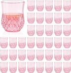 40 Pack Plastic Stemless Wine Glasses,12oz Unbreakable Vintage Elegant Drinking Glass Set,Reusable Fancy Cocktail Cups for Party, Wedding, and Bulk Events (40, 12oz-Pink)