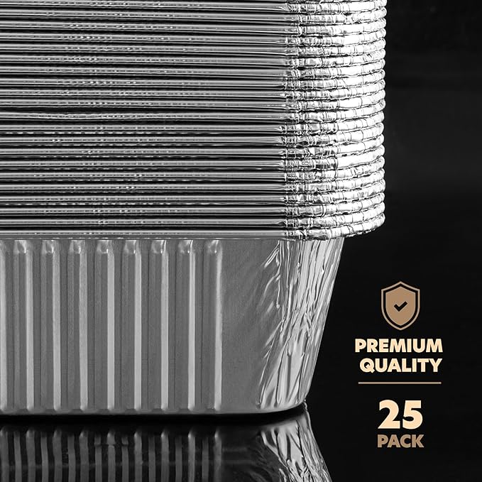 PLASTICPRO 25 Pack Aluminum Pans 9'' x 13" Disposable Pans with Covers Heavy Duty 10 lb Foil Pans for Baking and Cooking