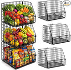 3-Tier Wall Hanging Fruit Baskets for Kitchen Organizing Fruits and Vegetables, Heavy-Duty Wall Basket for Storage, Wire Hanging Fruit Basket for Kitchen & Pantry