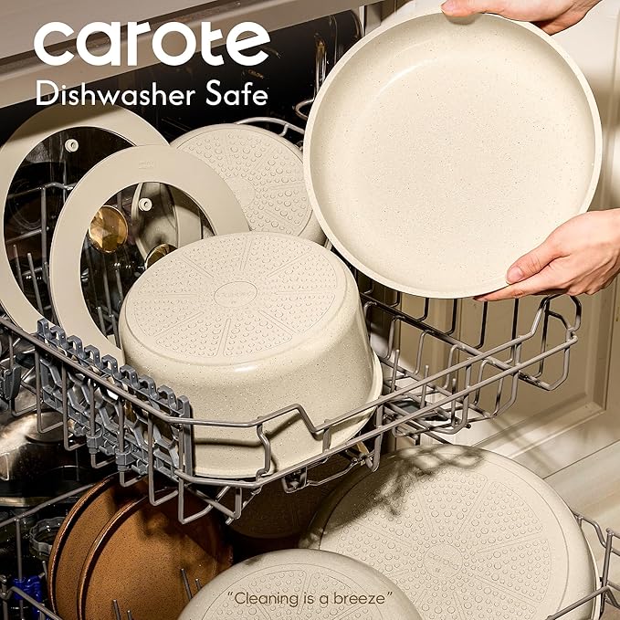 CAROTE 22PCS Pots and Pans set Non Stick, Ceramic Cookware Set, RV Kitchen Cooking Set Removable Handles, Oven Safe, Induction Coolware, Non-toxic Kitchen Cooking Set, PFAS and PFOA Free