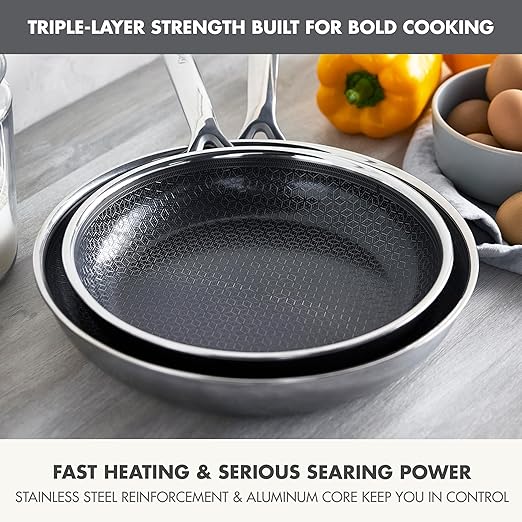 GreenPan Spectra 10" & 12" Frying Pan Skillet, Hybrid Tri-Ply Stainless Steel, PFAS-Free Ceramic Nonstick Textured Cooking Surface, Induction Cookware, Diswasher Safe, Oven & Broiler Temp to 850˚F