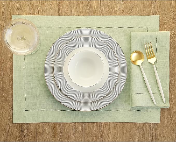Solino Home Linen Cloth Napkins Set of 6-100% Pure Linen Sage Green Dinner Napkins 20 x 20 Inch for Winter, New Year - Classic Hemstitch, Handcrafted and Machine Washable