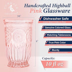 Yungala Pink Highball Glasses Set of 6 Tall Drinking Glasses 10 oz