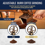 Manual Burr Coffee Grinder - Heavy Cast Iron Coffee Bean Burr Grinder with Adjustable Grind Settings, Hand Crank, and Vintage Design - Italian Made Espresso Accessories by Classic Cuisine (Copper)