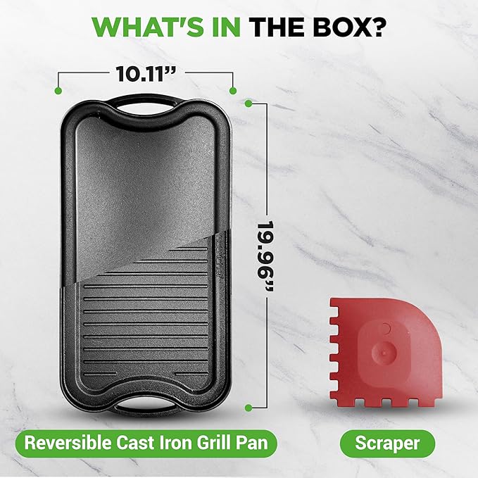 NutriChef Reversible Cast Iron Griddle Pan for Stove Top Cooking, Heavy Duty Nonstick Grill Plate with Flat & Ribbed Sides, Works as Flat Top Grill or Griddle for Gas Grill, Includes Scraper Tool