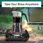 Coffee Gator 4 Cup Moka Pot, 6.7oz Stovetop Espresso Maker for Italian Coffee, Transparent Glass & Stainless Steel Design, Silver, 200ml