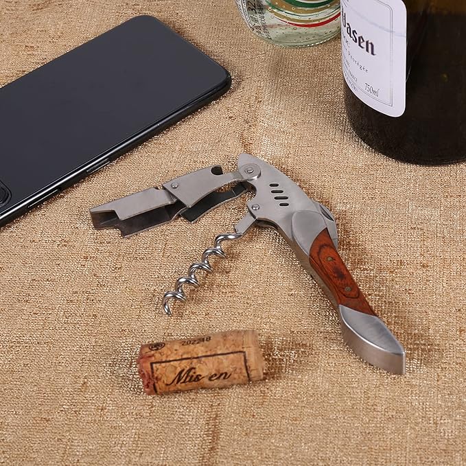 Waiters Corkscrew, Wine Bottle Opener, Heavy Duty Stainless Steel, Rosewood Handle, Shark Shaped Wine Key, Gift for Waiters, Bartenders, Sommelier