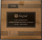 500 Count | Kingseal FSC Certified Paper Cocktail Straws, Stirrers, Unwrapped, 5.75 Inch Length x 6mm Diameter, BLACK, "Jumbo" Size, Biodegradable, Earth Friendly, Bulk Pack - 1 Box of 500