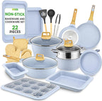 NutriChef 22‑Piece Non‑Stick Ceramic Pots and Pans Set – For All Cooktops Including Induction – PTFE & PFAS Free, Includes Bakeware & Utensils