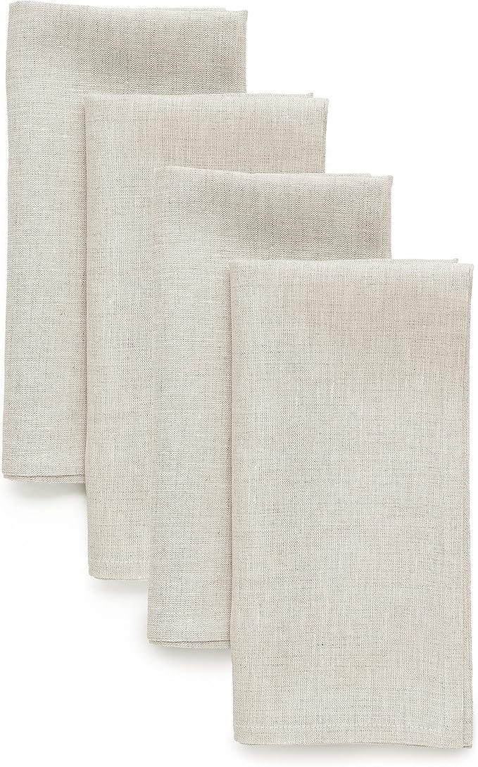 Solino Home Linen Cloth Napkins Set of 4-100% Pure Linen Light Natural Dinner Napkins 20 x 20 Inch for New Year - Athena, Handcrafted and Machine Washable