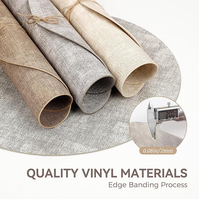 13" Round Placemats Set of 12, Reversible Faux Leather Heat Resistant Table Mats, 100% Waterproof Oilproof Wipeable Table Protective Placemats for Vinyl, Washable for Indoor (12, Light Grey)