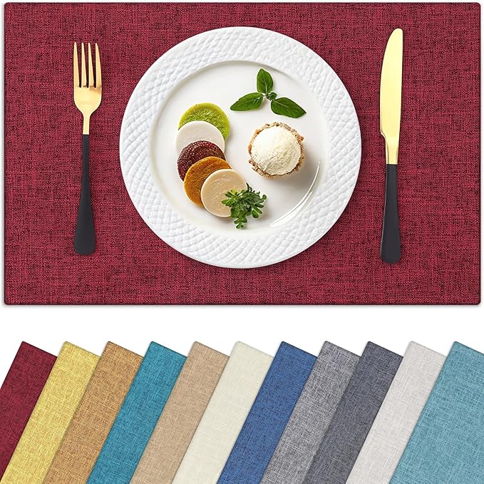 Homaxy Cloths Placemats for Dining Table Set of 4, Heat Resistant Washable Cotton Linen Blend Table Mats, Easy to Clean Place Mats for Indoor Outdoor Party Kitchen Decoration, 13" x 19", Red