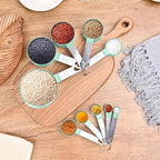 Measuring Cups and Spoons Set, 10 Pieces Nesting Measure Cups and Spoons, Kitchen Essentials Gadgets with Stainless Steel Handle for Dry & Liquid Ingredient (Lake Green 10 Pcs)