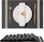 Leetaltree Luxury Black Placemats with Gold Stripes Placemats Set of 4 - Waterproof Washable for Wedding, Anniversary, Daily Use - Sparkling Table Decor - Hand-Cut