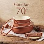 CAROTE 21-Piece Ceramic Cookware Set, Nonstick Pots and Pans Set with Detachable Handle, Non-Toxic Kitchen Cooking Set, Induction Compatible, Dishwasher & Oven Safe, Terracotta