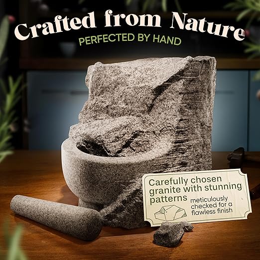 ChefSofi 3.5 Cup-Capacity Mortar and Pestle Set - Unpolished Heavy Granite for Enhanced Performance and Organic Appearance