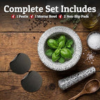 PriorityChef Heavy Duty Natural Granite Mortar and Pestle Set, 4 Cup Carved from Natural Granite, Make Fresh Guacamole, Stone Grinder Bowl, Herb Crusher, Spice Grinder, White